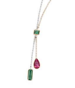 18K White and Yellow Gold Tourmaline and Diamond Necklace