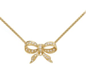  Charming Bow Pendant in Yellow Gold with Diamonds