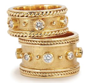 Fabulous Byzantine Style Bands in 18k Gold with Diamonds