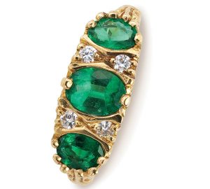 Intricate Ring Design in 18k Gold Showcases Emeralds and Diamonds
