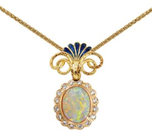 Fabulous Ten Carat Opal Pendant in 18K Yellow Gold with Diamonds